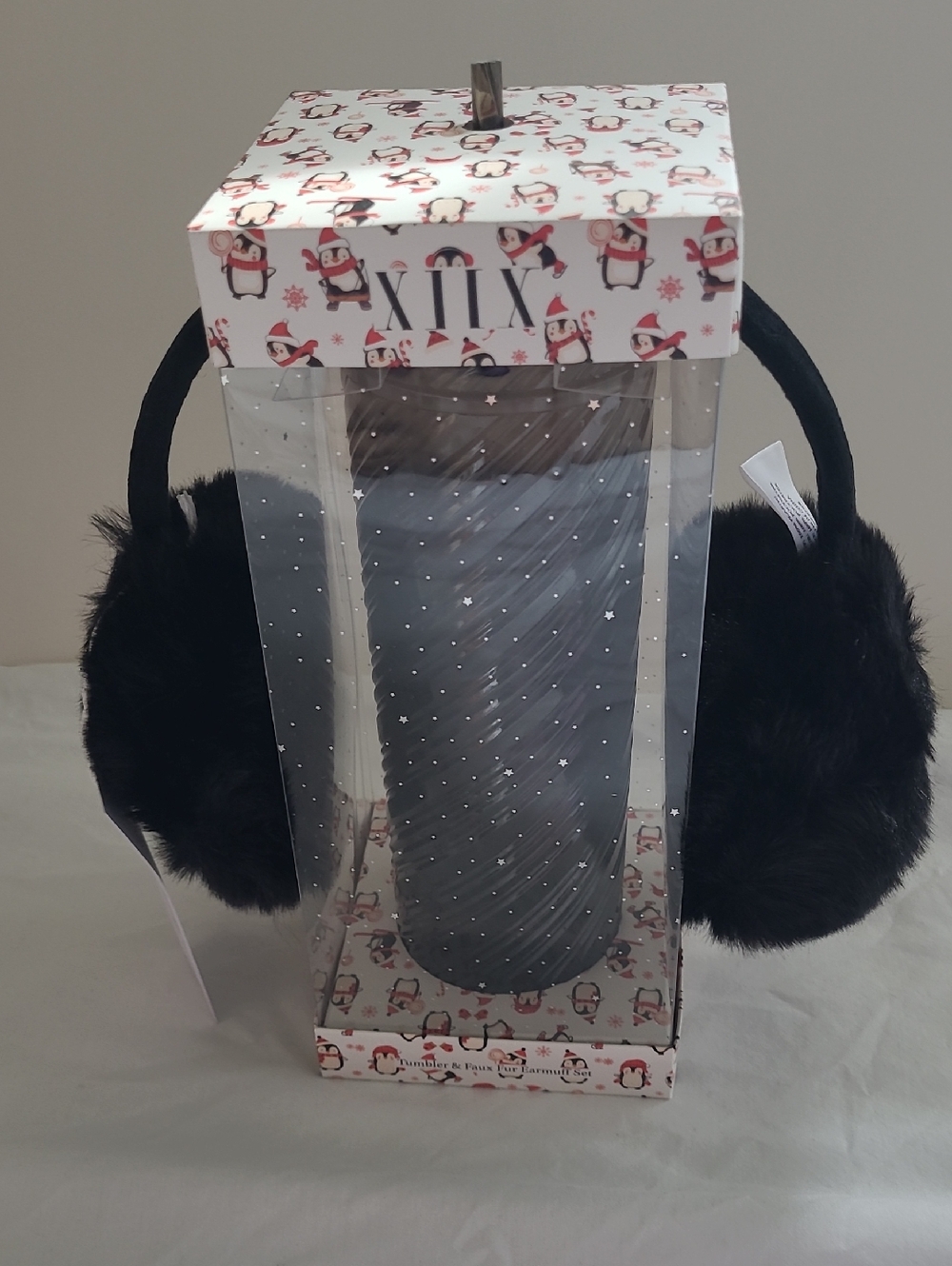 XIIX Swirl Tumbler Black Faux Fur Earmuffs Gift Set